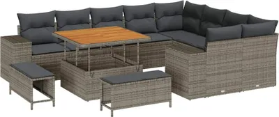 Immagine prodotto di Set divano da giardino vidaXL con cuscini e contenitore, 12 pezzi, grigio