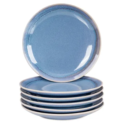 Produktbild von 6er Set Steingut Teller Ø20cm Blau Speiseteller 6 Personen Geschirr Dessertteller Mikrowellenfest Spülmaschinenfest Modern Design