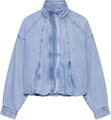 Imagen del producto de Chaqueta vaquera oversize de mujer, con cuello alto y cremallera corta, ideal para el verano, estilo casual. Chaqueta vaquera básica para mujer