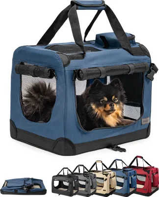Obrázek produktu pro skládací přepravní box pro psy lionto, pevný látkový box se síťovanými vložkami, ideální do auta, na cesty a k veterináři, 50x34x36 cm, tmavě modrý
