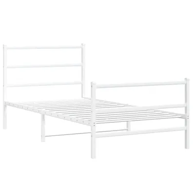 Zdjęcie produktu dla Metalowa rama łóżka z wezgłowiem i zanóżkiem, biała, 100x200 cm