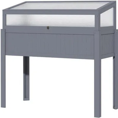 Produktbild von Gartenhochbeet – Kältekas – Gemüsebeet – Kräutergarten – Tomatenkas – Grau – Polycarbonat Abdeckung – 120 x 54 x 122 cm