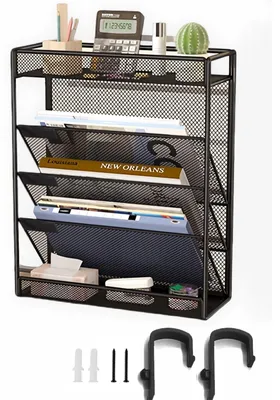 Zdjęcie produktu dla Organizer ścienny wiszący - Organizer na dokumenty - 32 x 11 x 40 cm - 3 kieszenie - 2 haczyki