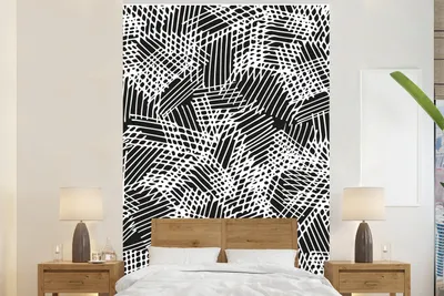 Produktbild von MuchoWow® Fototapete für Wohnzimmer oder Schlafzimmer Wandtapete Vinyl Motivtapete Schwarz - Weiß - Einfarbig - Gemustert - 225x350 cm - Schlafzimmer tapete