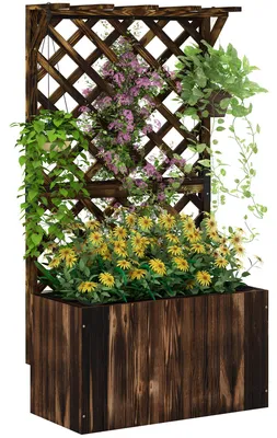Produktbild von Outsunny Hochbeet Pflanzkasten mit Rankgitter, Spalier Pflanzkübel Blumenkasten