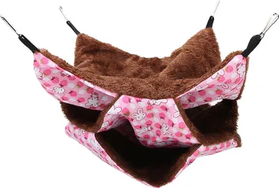 Produktbild von Dreischichtige warme Hängematte für kleine Haustiere, Hängebett, Schlafsack für Hamster, Zuckervergolder, Eichhörnchen, Rosa