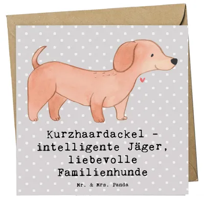 Produktbild von Mr. & Mrs. Panda Klappkarte Kurzhaardackel Liebe - Grau Pastell - Geschenk, treue Hunde, anlasskarte, Ausdauer, Hunderassen Vielfalt, doppelkarte, Kurzhaar Dackel