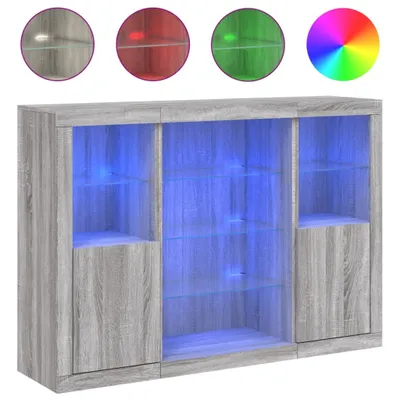 Produktbild von Sideboards mit LED-Leuchten 3 Stk. Grau Sonoma Holzwerkstoff