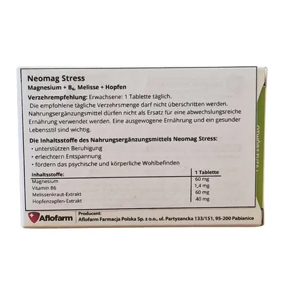 The back of a product box for Neomag Stress.