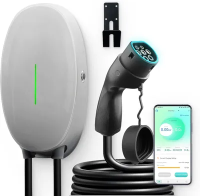 Image de Station de recharge mural de 7,4 kW, 32A, type 2, avec câble de recharge de 6 mètres, contrôle via application et support pour le chargeur