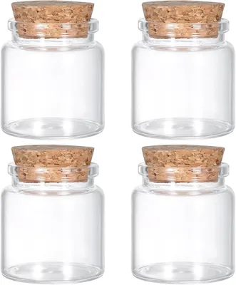 Obrázok produktu pre Mini Sklenené Fľaštičky 50 ml, 4 Kusy, s Zátkou, pre DIY, Ozdobenie Osláv