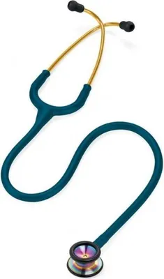 Obrázek produktu pro Stetoskop 3M Littmann Classic II Pediatric s duhovou hlavicí, zlatou lyrovou trubicí a karibsky modrým hadičkou