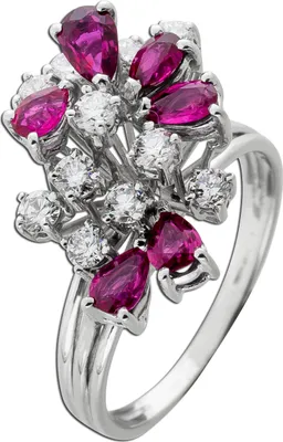 Produktbild von Diamant Ring Weißgold 750 18K pinke Rubine Antikschmuck 18