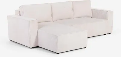 Produktbild von Ecksofa mit Halbinsel und ausziehbarem Bett in Rippenstoff Leka - Weiß
