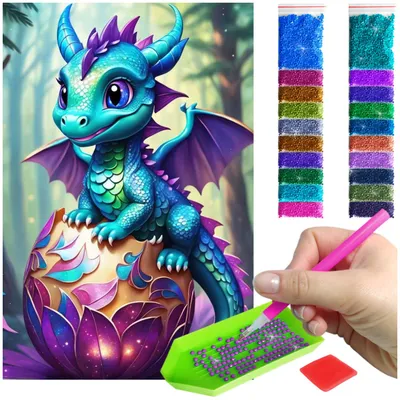 Produktbild von ARTULIO - Diamond Painting Set - Bunter Fantasy Drache - 60 x 40 cm - Groß XXL - 5D Diamant Painting, Home Wand Deko, Crystal Art