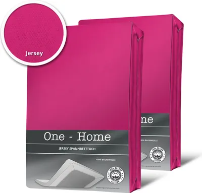 Two pink magenta fitted sheets are shown side-by-side, with a close-up inset showing the fabric texture labeled 'Jersey'.