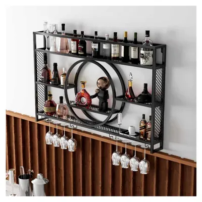 Produktbild von Wandregal für Wein aus Metall mit Weinglashalter