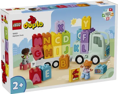 Produktbild von LEGO DUPLO Town ABC-Lastwagen, Lernspielzeug für Kleinkinder ab 2 Jahren, ABC-LKW-Spielzeug mit Anhänger und Buchstaben-Steinen, plus Figuren eines Jungen und eines Mädchens, Geschenk für Kinder 10421