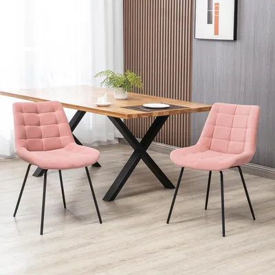 Produktbild von Esszimmerstühle 2er Set Retro Samtoptik, Küchenstühle gepolstert Flanell Stahlbeine, Rosa | 50 x 61 x 79 cm | hohe Rückenlehne | rutschfest