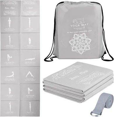 Immagine prodotto di Tappetino da yoga pieghevole antiscivolo, dimensioni 173 x 61 cm, con elastico e borsa per il trasporto