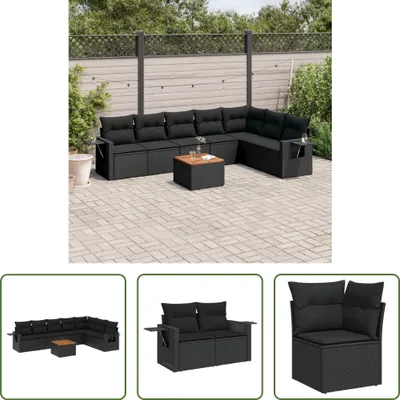 Produktbild von The Living Store 8-tlg. Garten-Sofagarnitur mit Kissen Schwarz Poly Rattan