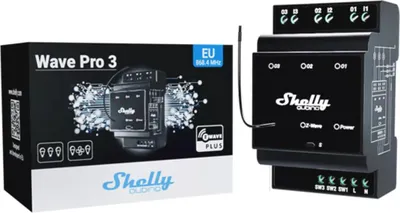 Zdjęcie produktu dla Shelly Wave PRO 3, Inteligentny przekaźnik, Czarny, Plastik, 25 mW, 40 m, 3 kan.