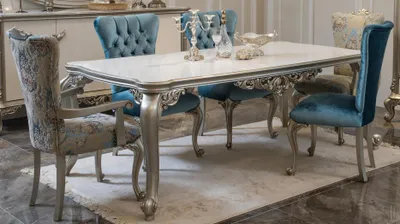 Produktbild von Klassische Tische Möbel Esstisch Weiß Silberner Tisch Esstische Luxus Holztisch