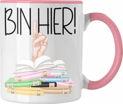 Produktbild von Trendation - Leseratte Geschenk Tasse Buch Grafik Bücher Lesen Bücherwurm Geschenk Spruch Lesen Bin hier (Rosa)