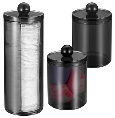 Produktbild von 3-teiliges Set für Wattestäbchen, Wattepad-Spender, Aufbewahrungsbox für Wattepads, Wattestäbchenhalter, Kosmetikbox für Wattepads, Badezimmeraccessoire, schwarz