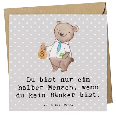 Produktbild von Mr. & Mrs. Panda Glückwunschkarte Bänker Herz - Grau Pastell - Geschenk, faltkarte, doppelkarte, anlasskarte, Ausbildung, Grußkarte, Spruch, Bankangestellter, Beruf