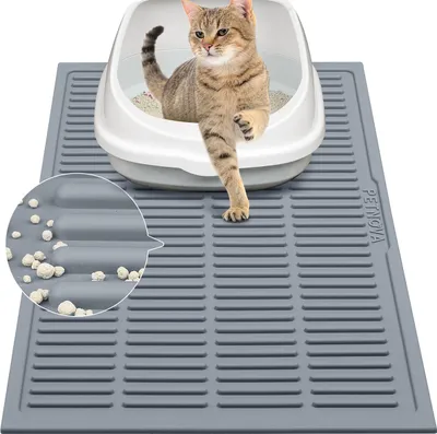 Produktbild von Katzenstreumatte Silikon,Rutschfest Katzentoilette,24*15 Zoll,Wasserdicht Katzenklo Matte,Grau,Leicht zu reinigendes Design Katzenmatte