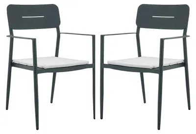 Produktbild von 2er-Set stapelbarer Gartensessel aus Aluminium mit weißen Polstern - Anthrazit - LOTTYS by MYLIA