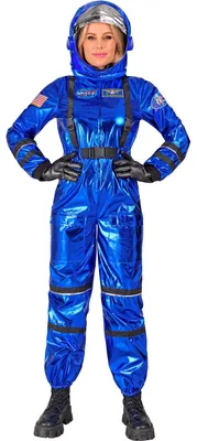 Productafbeelding van Astronautenpak dames, metallic blauw, maat XL