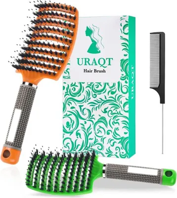 Produktbild von Professionelle Entwirrungsbürste für Locken Haare - Wildschweinborsten - Orange & Grün
