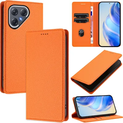 Produktbild von Litchi Leder Handyhülle für Tecno Pova 7 Ultra 5G Wallet Kartenfächer Standfunktion Hülle Orange
