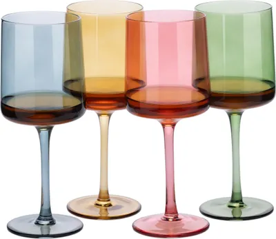 Produktbild von Navaris mehrfarbig getönte Weingläser 4er-Set - Farbige Weingläser mit Stiel - Stilvolle Design-Glaswaren zum Servieren von Wein Cocktails Desserts
