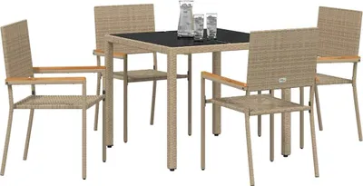 Immagine prodotto di vidaXL Set da pranzo da giardino, 5 pezzi, rattan sintetico beige