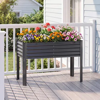 Obrázek produktu pro Zinkovaná vyvýšená záhonová konstrukce s nohami, rozměry 117 x 61 cm, šedá barva