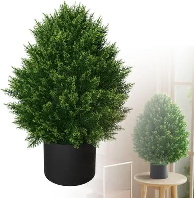 Image de LZQ Plantes artificielles Mini-cyprès en pot 60 cm Lot de 2 - Plantes artificielles, résistantes aux UV, persistantes, faciles à entretenir