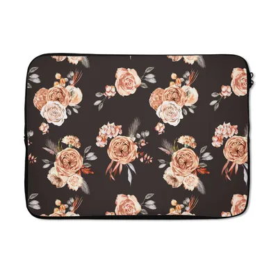 Produktbild von MuchoWow® Laptop Hülle 14 ZollBlumen - Schwarz - Muster Laptoptasche - Laptoptasche - Stoßsicher - Schutzhaube