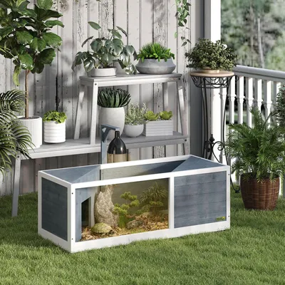 Produktbild von Sweiko Schildkrötenhaus mit leicht zu öffnender Oberseite, Lampenvorrichtung, transparenter Front, 120 x 50 x 40 cm, Grau