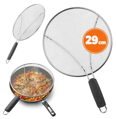 Zdjęcie produktu dla KADAX Osłona przeciwbryzgowa do patelni Ø 29 cm, osłona przeciwbryzgowa ze stali nierdzewnej z drobną siateczką, osłona przeciwbryzgowa do patelni, akcesoria kuchenne chroniące przed rozpryskami oleju