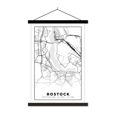 Produktbild von MuchoWow® Textilposter Karte - Stadtplan - Rostock - Karte 60x90 cm mit schwarzem Rahmen - Poster Wohnzimmer