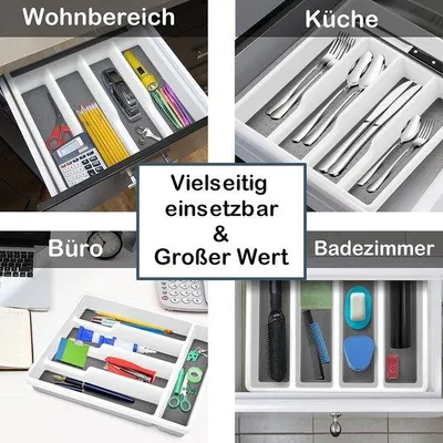 Immagine prodotto di Contenitore in plastica per riporre oggetti - 2 pezzi - Contenitore per cucina e ufficio - Plastica - 5 scomparti - Piedini antiscivolo in gomma - Rivestimento interno morbido - 322 x 288 x 45 cm Contenitore