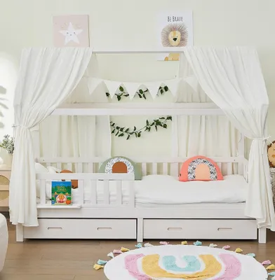 Obrázok produktu pre Domečková posteľ CLOUD 90x200 cm kompletná sada s matracom a zásuvkou biela