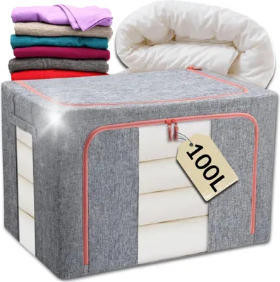 Immagine prodotto di Scatola portaoggetti organizer con cornice 100L motivo 8 tonalità di grigio lino 60x42x40cm