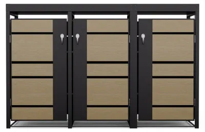 Produktbild von Blumfeldt Stilvolle 3er-Mülltonnenbox für 60/120/240 L Behälter, Top- & Frontöffnung, inklusive Schloss & Schlüssel - praktisches & elegantes Design für den Außenbereich