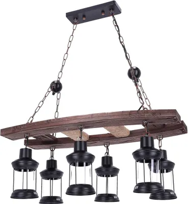 Produktbild von TIBU Hängelampe aus Holz Vintage Lampe Esstisch Wohnzimmer E27 höhenverstellbar 6 flammig Leiter