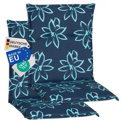 Produktbild von NYVI Gartenstuhl Auflagen Niedriglehner 2er Set Barcelona - UV-Beständig, Atmungsaktiv, Strapazierfähig - Niedriglehnerauflagen Sitzkissen Outdoor - Sitzauflagen für Gartenstühle 100x50cm Blume Hellblau