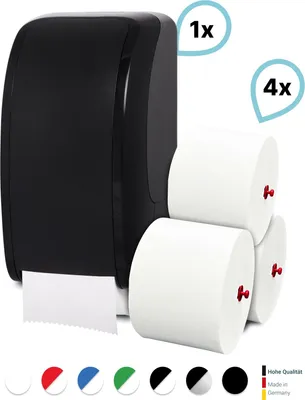 Produktbild von SET: 1x Toilettenpapierspender Doppelrollen Blanc Cosmos verschied. Farben + 4 Toilettenpapierrollen Long Life 3L - PRODUKTSET : Farbe - Schwarz Farbe: Schwarz